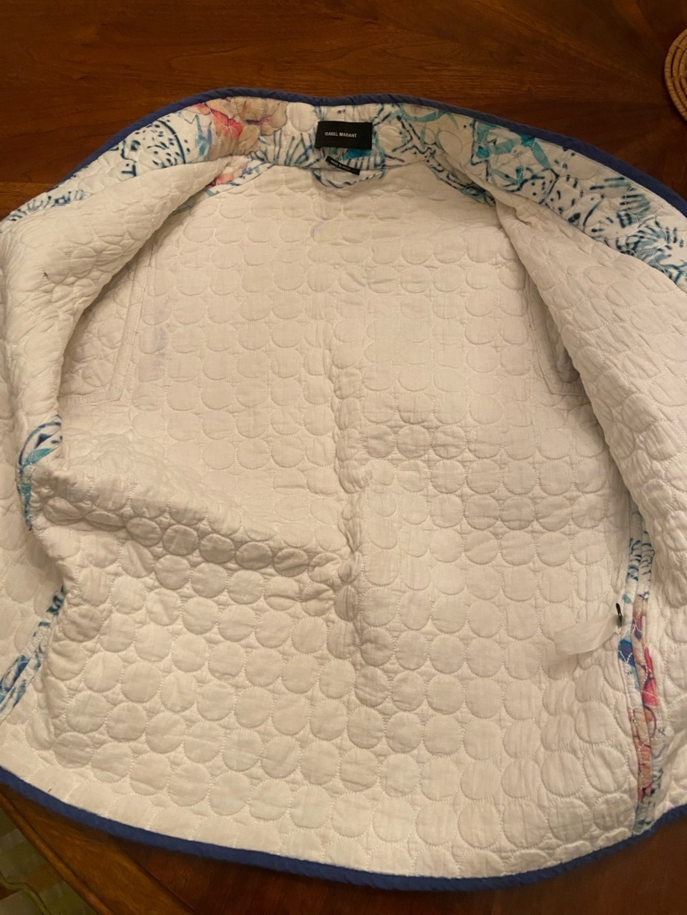 Isabel Marant White Quilted Cotton Floral Open Jacket with Navy Trim - Picture 8 of 10